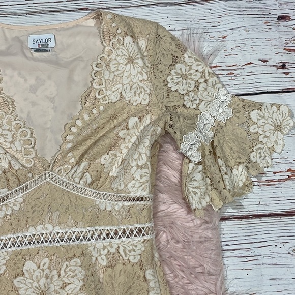 Saylor Ivory Maggy Floral Lace V-Neck Sheath Midi Dress Womens - Picture 8 of 10